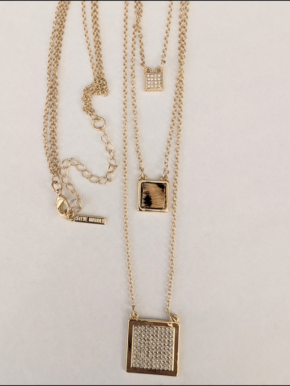 Steve Madden gold layered long necklace with square pendants #layered #statement
